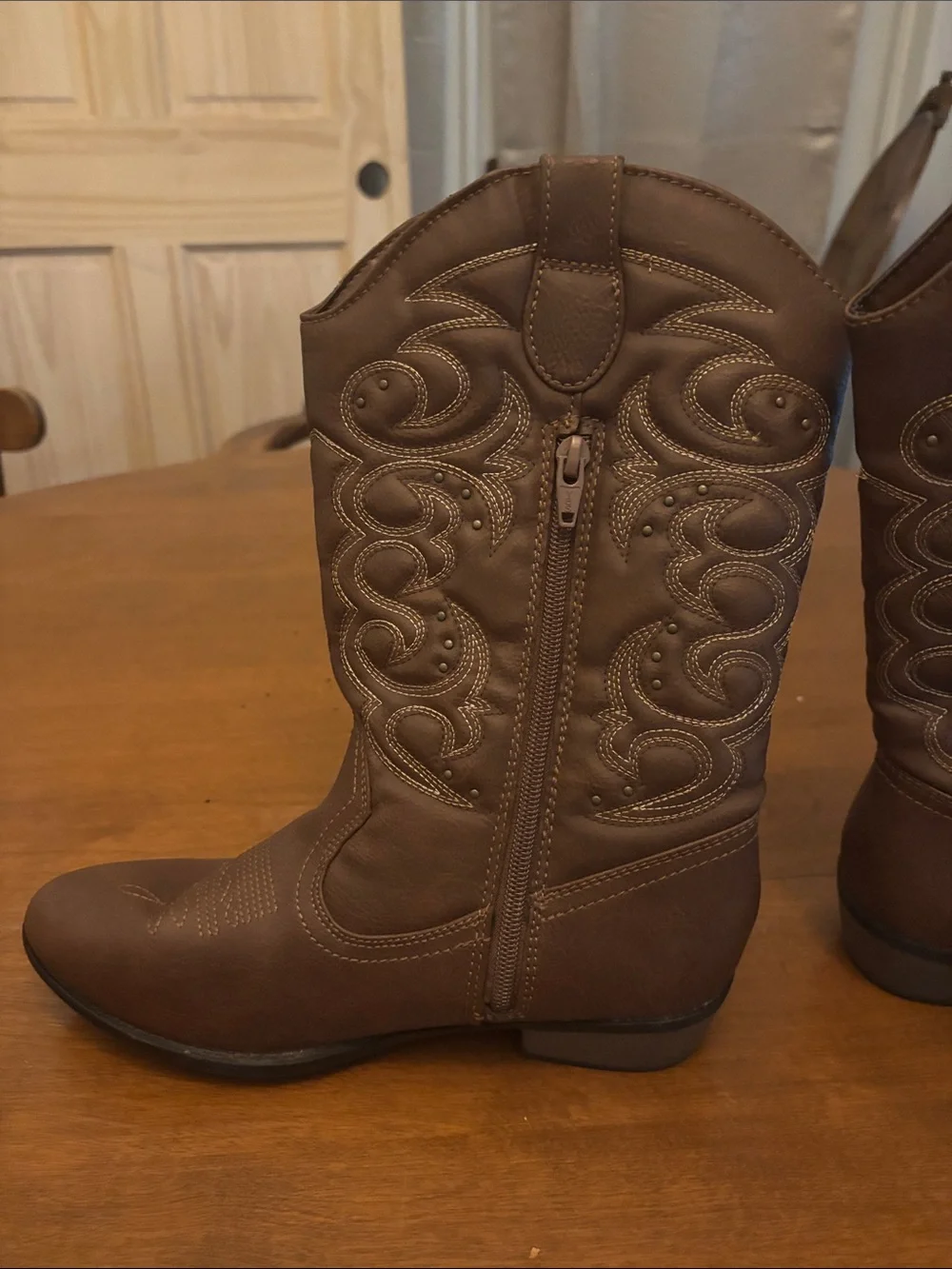 Cat & Jack Kids Montana Brown Cowboy Boots Size 6 Side Zip Western Faux Leather
